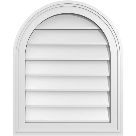 Ekena Millwork Round Top Surface Mount PVC Gable Vent w/ 2"W x 1-1/2"P Brickmould Frame, 18"W x 22"H GVPRT18X2202SN